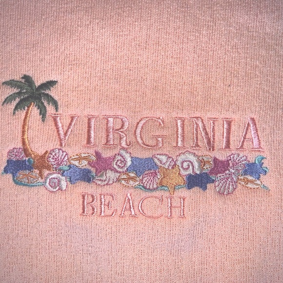 Vintage Peachy Color Virginia Beach Embroidered Pull-Over Long Sleeve Sweatshirt - Picture 3 of 6